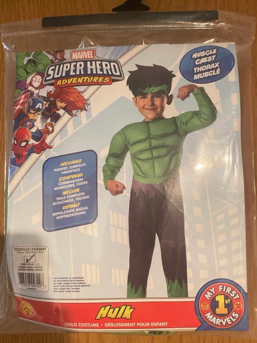 Marvel Hulk Toddler Costume size 2T Green Muscle Chest Jumpsuit New